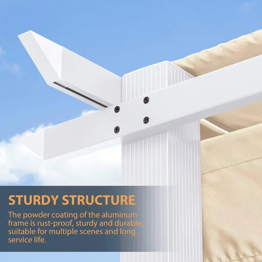 10' x 10' Retractable Pergola Canopy – White Frame & Sun Shade for Backyards, Gardens & Patios