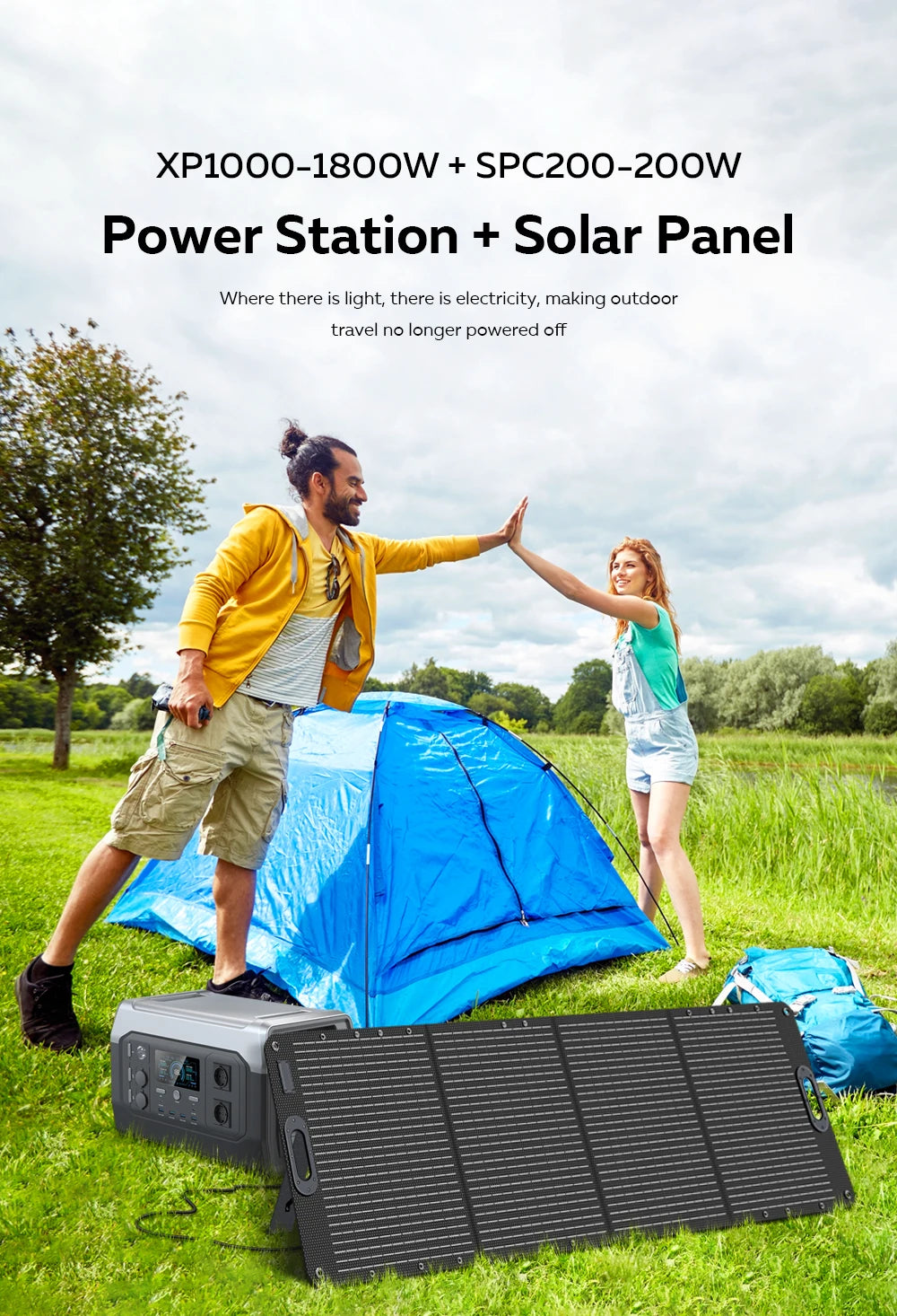 XP1000 1024Wh 220V 1800W(110V 1600W) Portable Power Station, Lifepo4 Battery, UPS Function, 400W 200W Foldable Solar Panel