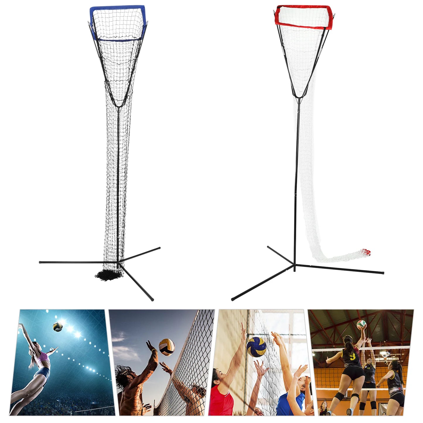 Volleyball Training Iron Net Frame,Black+Blue/Red Free Standing Volleyball Practice Net Adjustable Height and Angle for Patios