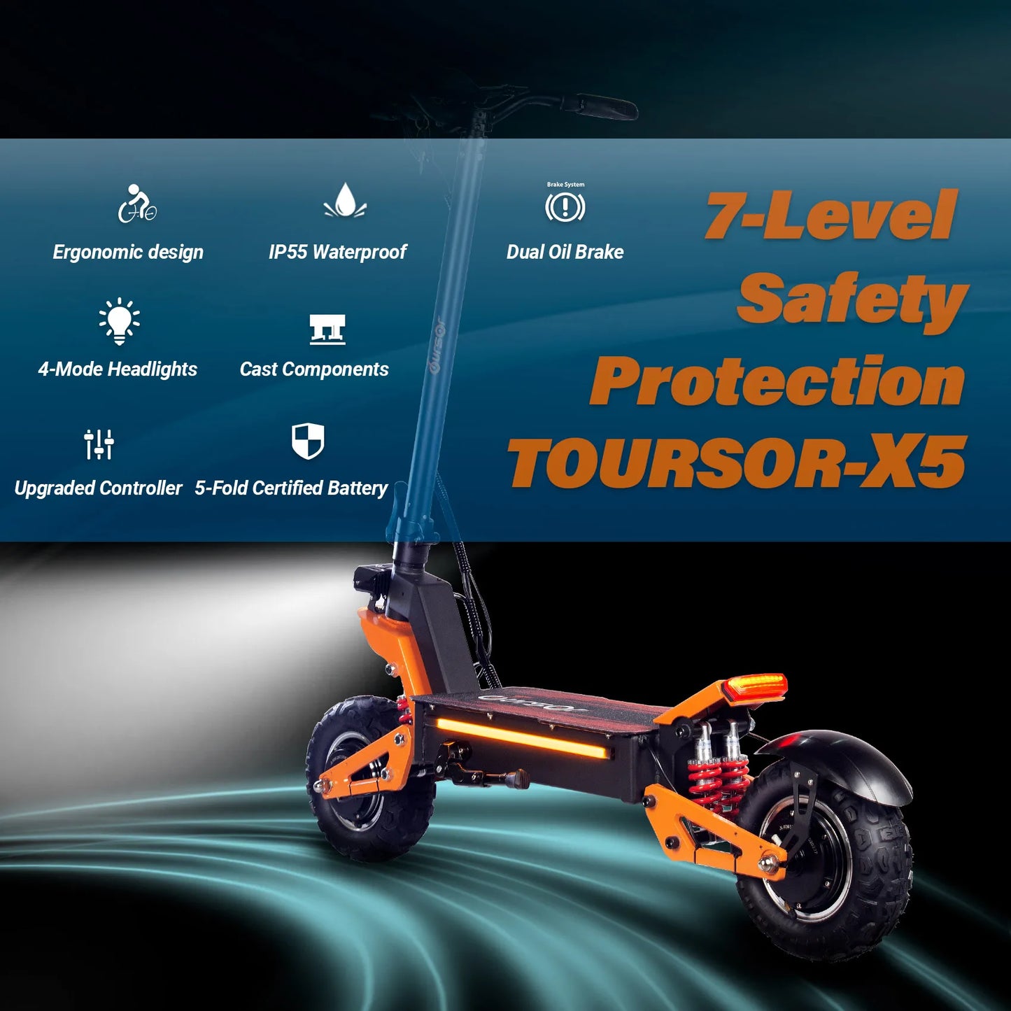 TOURSOR X5 USA EU UK E Scooters 6000W Dual Motor 60V40ah Electric Scooter Adult 11 Inch Off-road Vacuum Tire E-Scooter