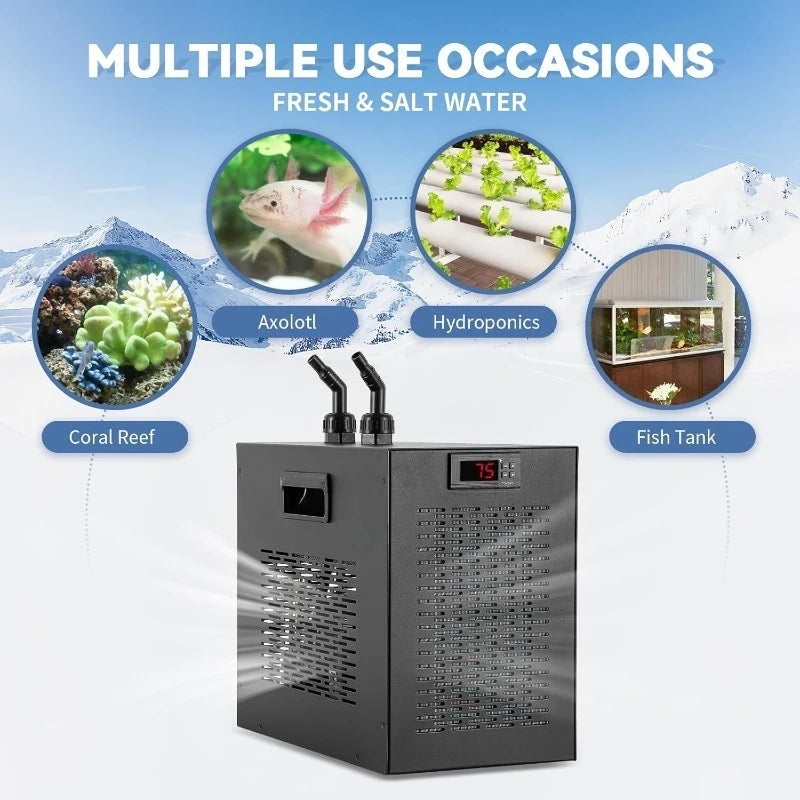 Aquarium Chiller 42gal 1/10 HP Hydroponics Water Chiller for Home Use Fish Axolotl Coral Shrimp Farming 110V with Pump a