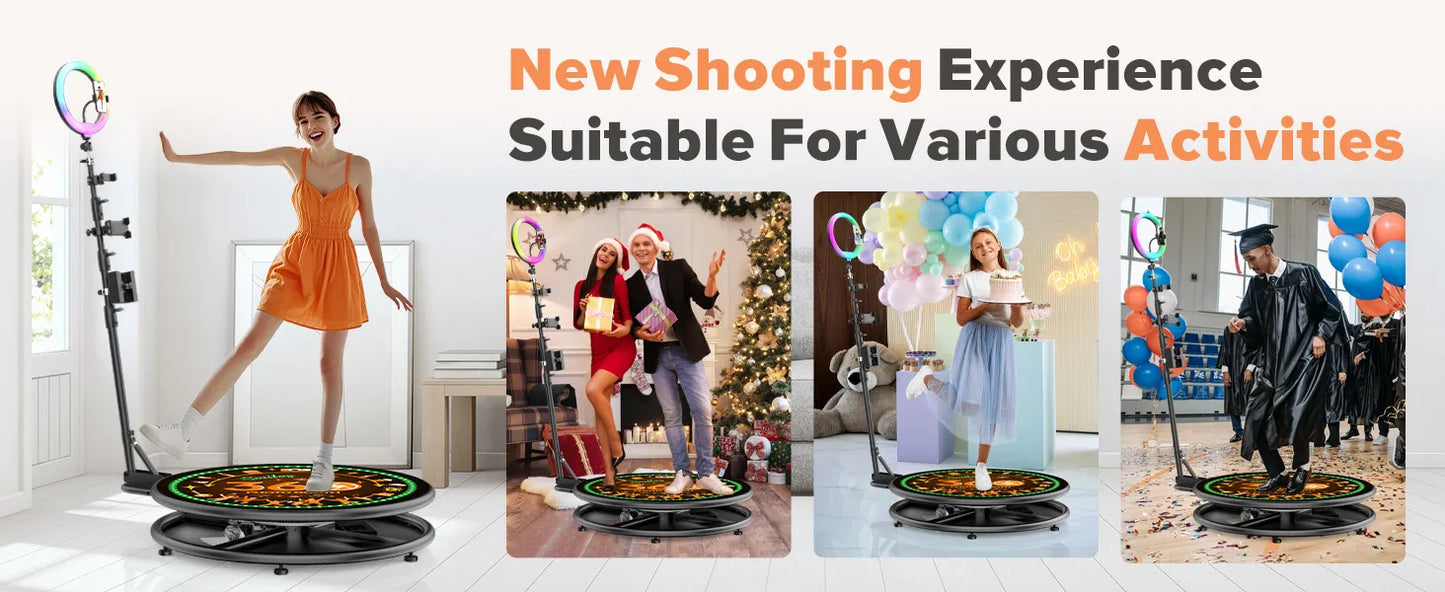 360 Photo Booth for Video 360 Rotating Photobooth Machines with RGB Ring Light App Control 360Photo Booth for Christmas Events