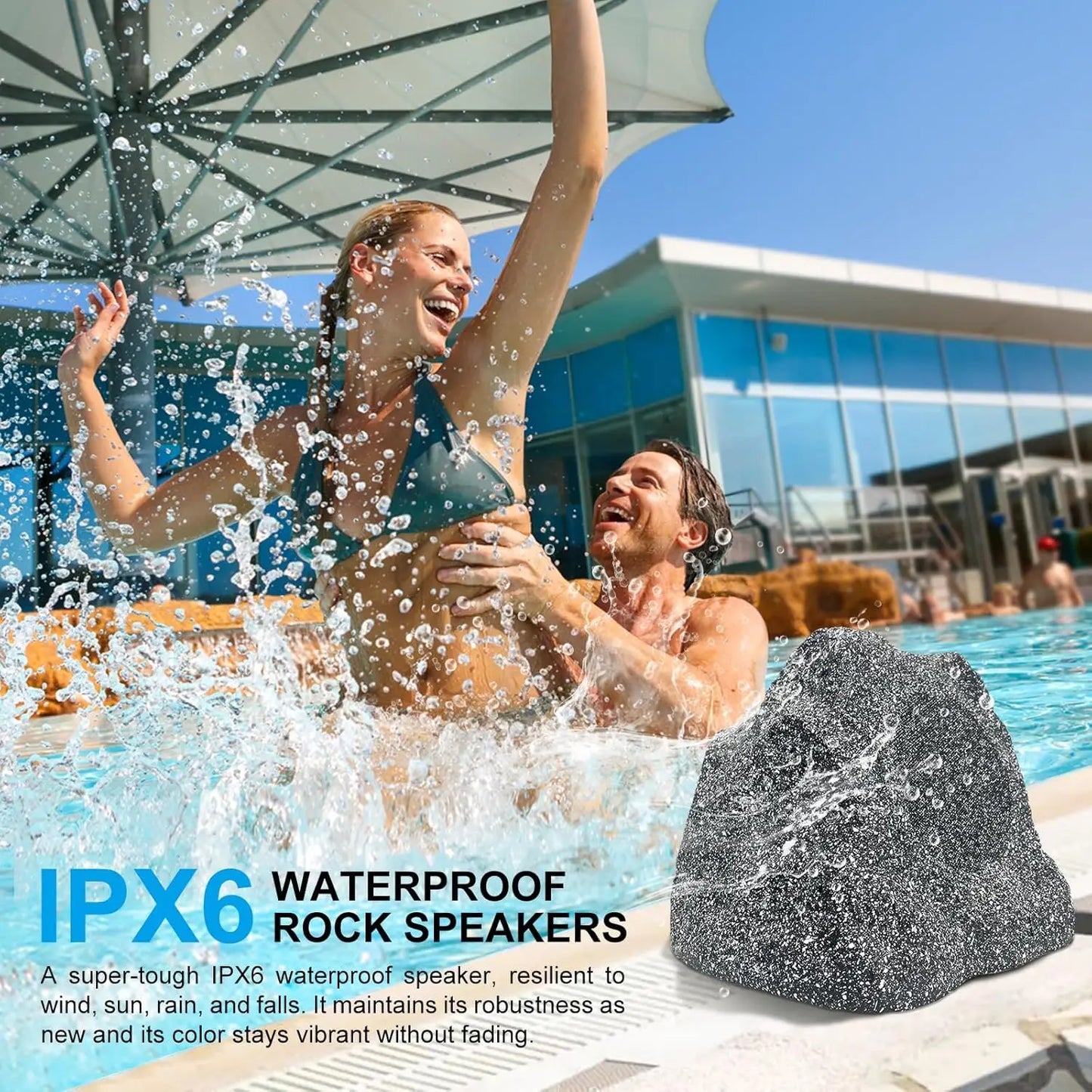 Herdio 8" Outdoor Bluetooth Rock Speakers HD Digital Stereo Effect Tweeter Waterproof Resin Material a Pair for Garden Pool