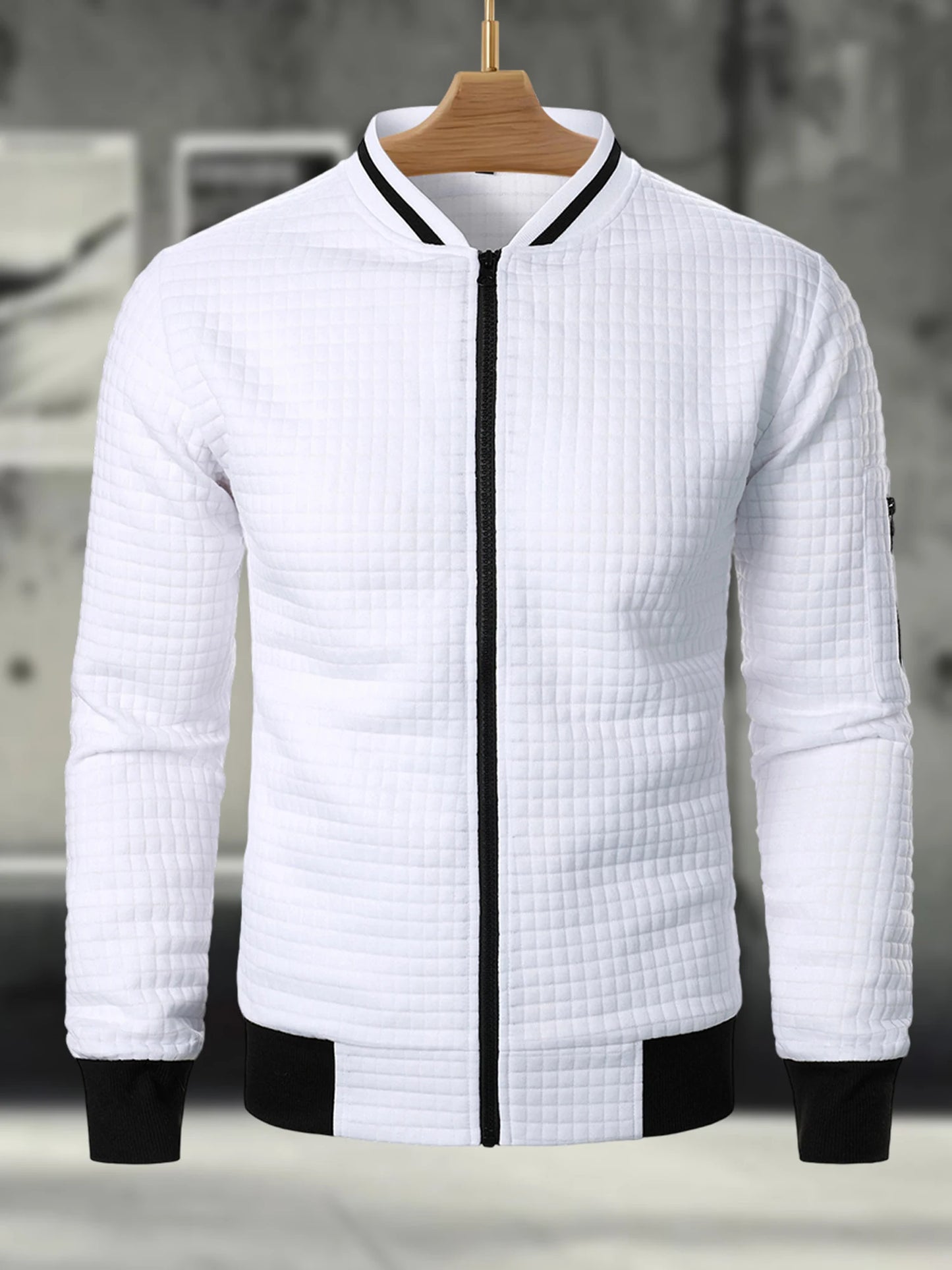 Men s Casual Fit Zipper Up Lightweight Stand Collar Jacket Spring Fall Coat with Contrast Color Detail
