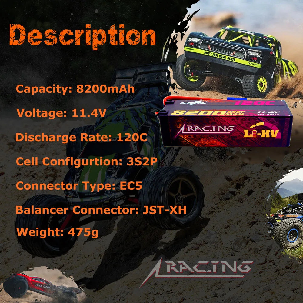 CNHL 2S 3S 4S Lipo Battery 7.6V 11.4V 15.2V 8200mAh 120C HV HardCase With EC5 Plug For RC Car Boat Airplane Truck Vehicle Truggy