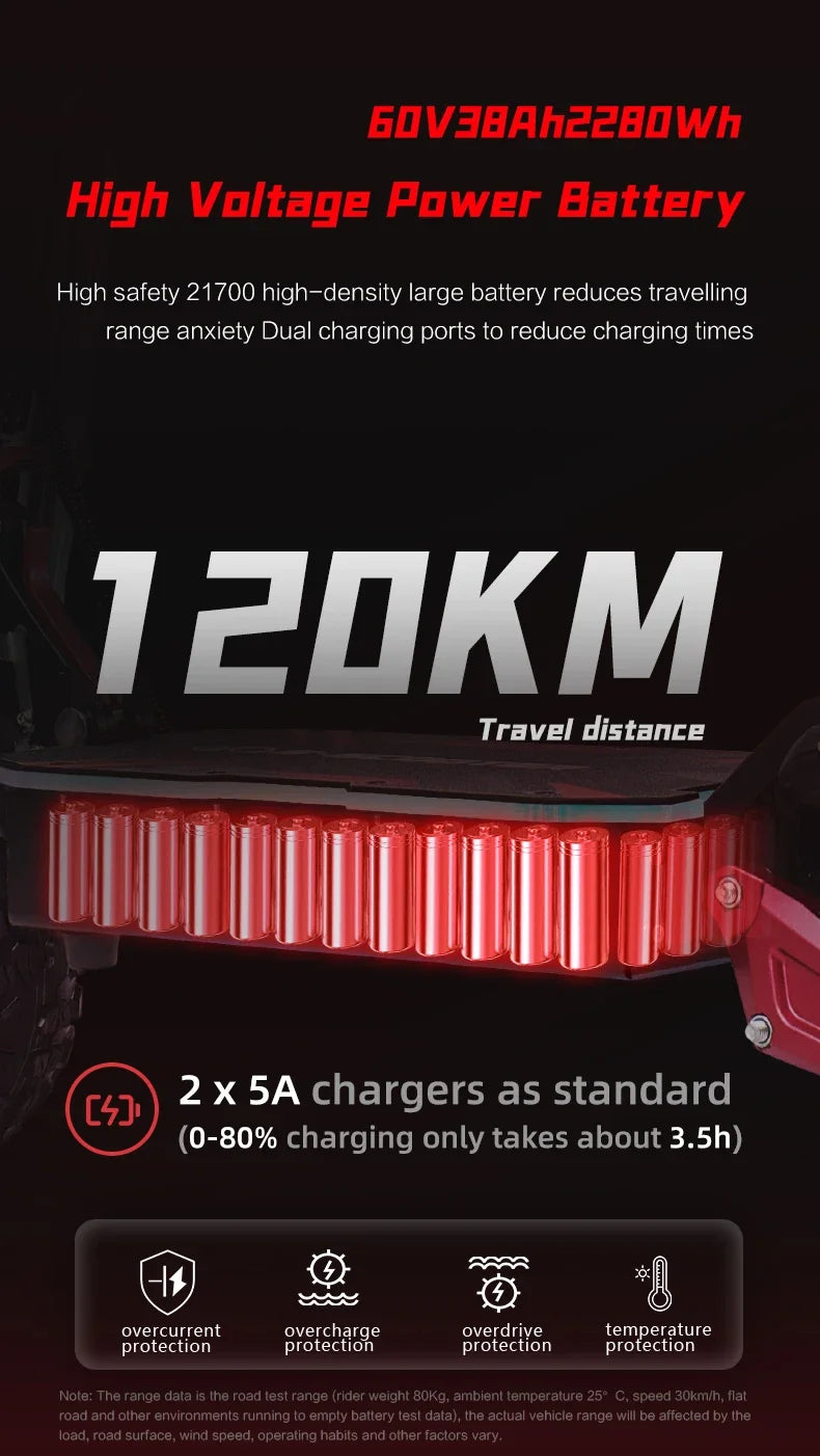 Boyueda S5 Electric scooter 6000WMotor 60v38AH Battery 11 Inch AdultOff-road Escooters 85km/h DoubleDrive Version E-5cooter