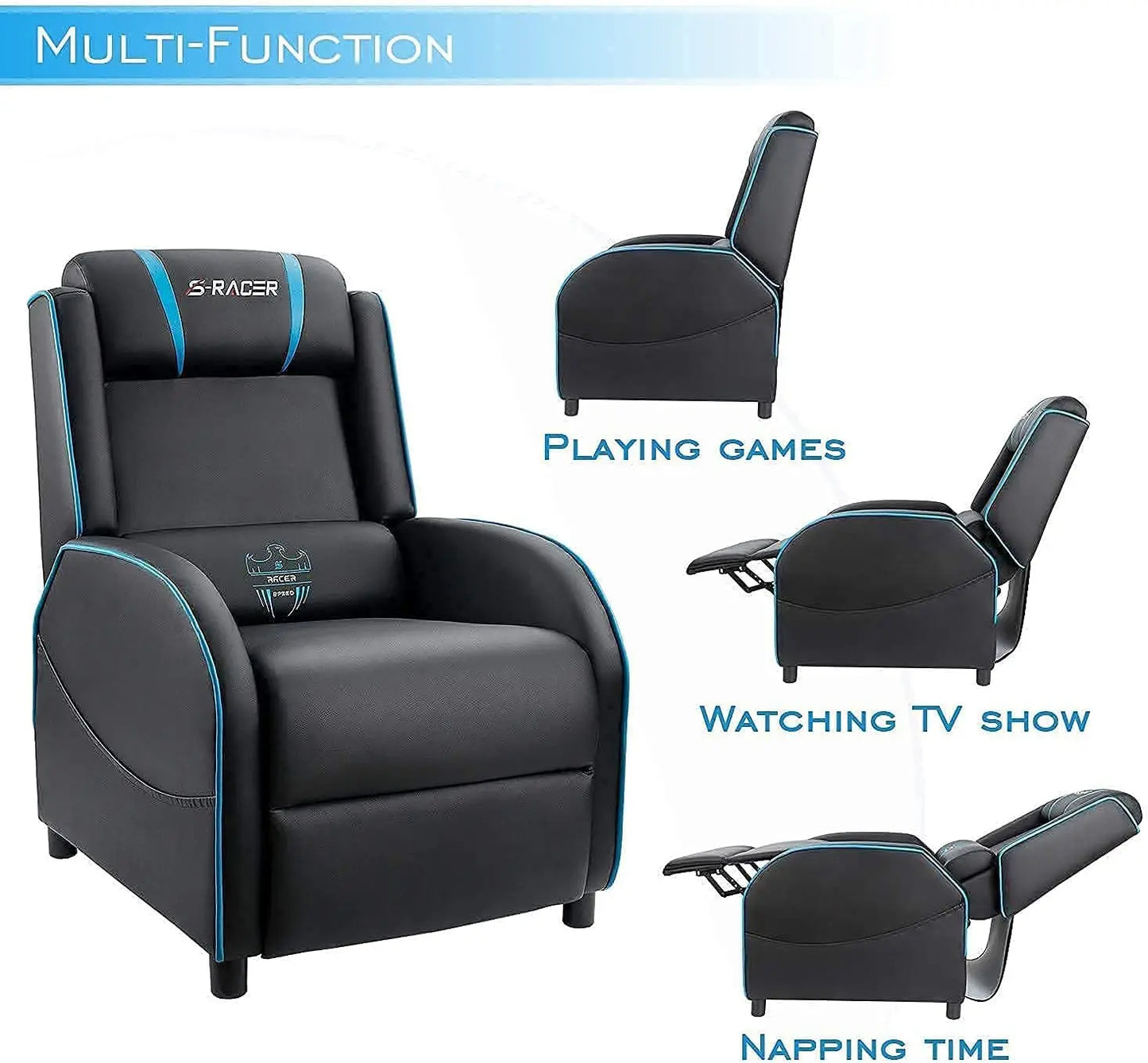 Massage Gaming Recliner Chair, Racing Style Gaming Sofa, PU Leather Home Theater Seating