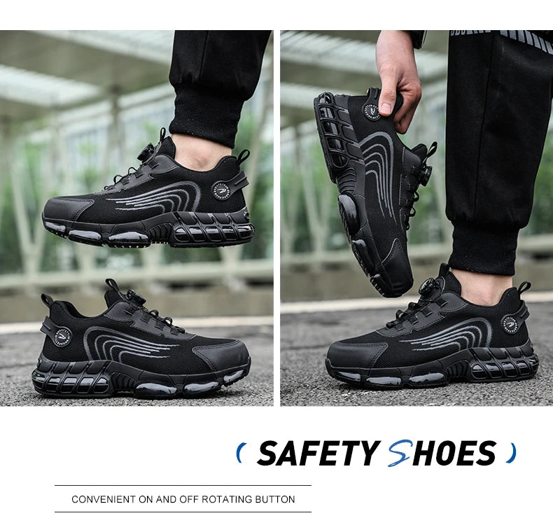 Rotary Button Steel Toe Safety Shoes for Men Anti-impact and Anti-piercing Work Shoes Fashionable Men's Sports Protective Shoes