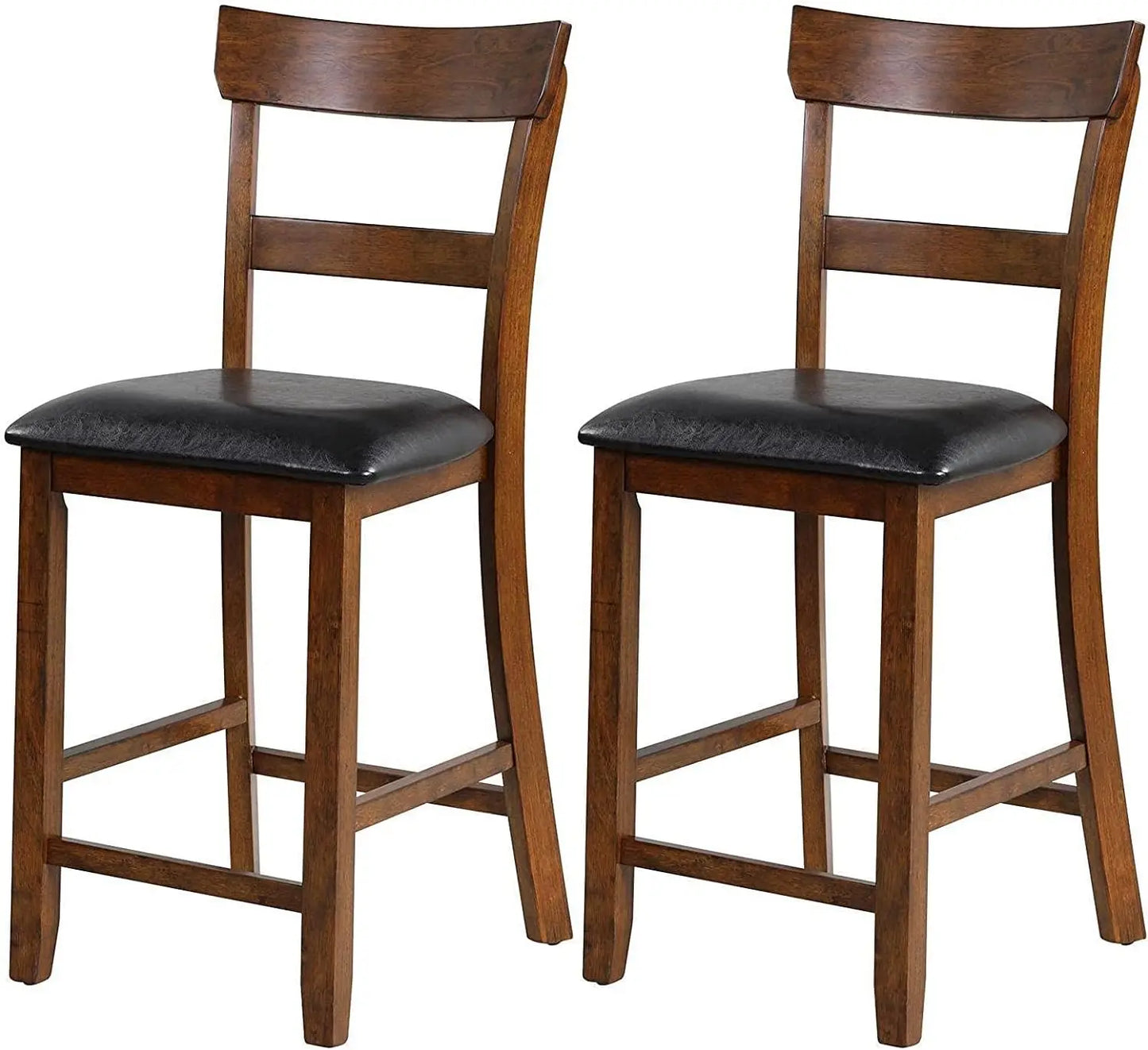 Counter Height Bar Stools Set of 2 Bar Stools Counter Stools with Back, Rubberwood Legs & Grey Fabric Cushion