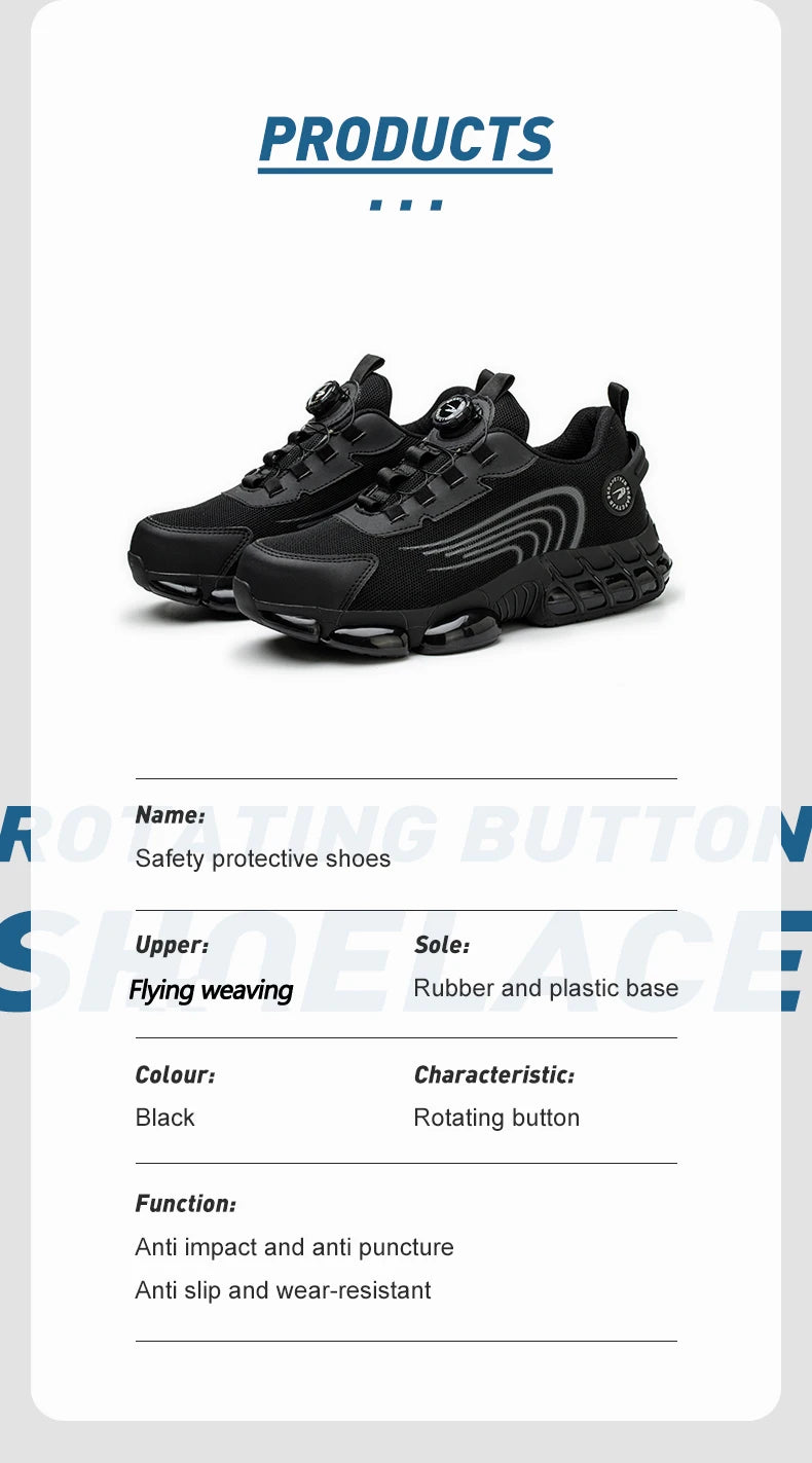 Rotary Button Steel Toe Safety Shoes for Men Anti-impact and Anti-piercing Work Shoes Fashionable Men's Sports Protective Shoes
