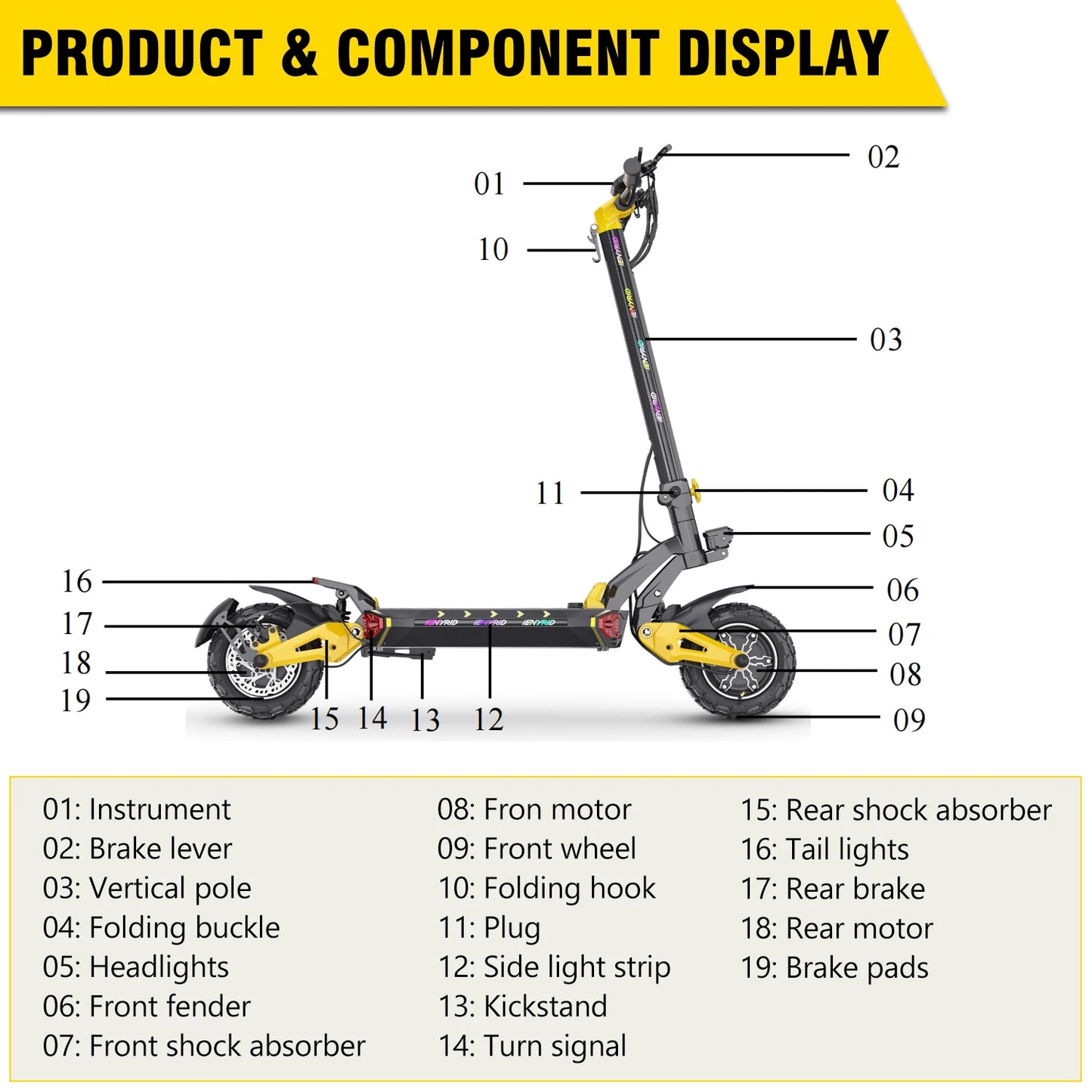 IENYRID ES60 Electric Scooter, 2*1200W Dual Motor, 48V 23Ah Battery, 11-inch Tire, 60km/h Max Speed, 70km Range, Hydraulic Brake