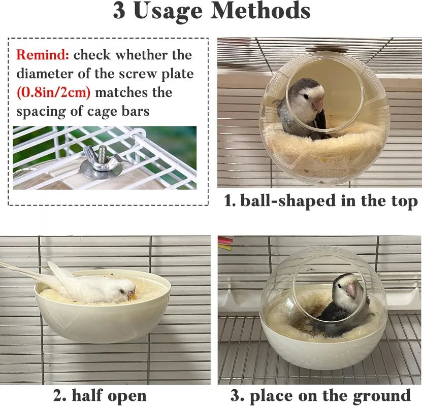 Bird Nest for Cage - Bite-Resistant, Washable, Clear View - Plush Hut for Parakeet, Budgie, Lovebird, Canary - Laying & Sleeping