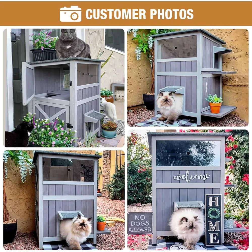 Cat House Feral Kitty Shelter Ourdoor & Indoor Cat Cage with Waterproof Roof, 2 Large Side Doors