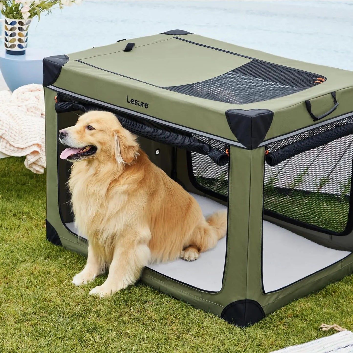 Soft Collapsible Dog Crate - 42 Inch Portable Travel Dog Crate for Extra Large Dogs Indoor & Outdoor, 4-Door Foldable