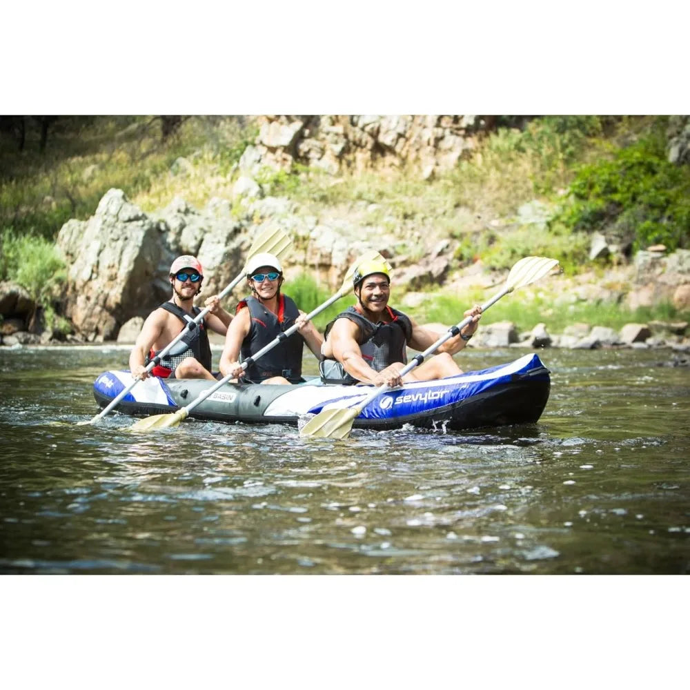 Big Basin 3-Person Inflatable Kayak with Adjustable Seats & Carry Handles, Heavy-Duty PVC Construction for Rugged Use & Boston