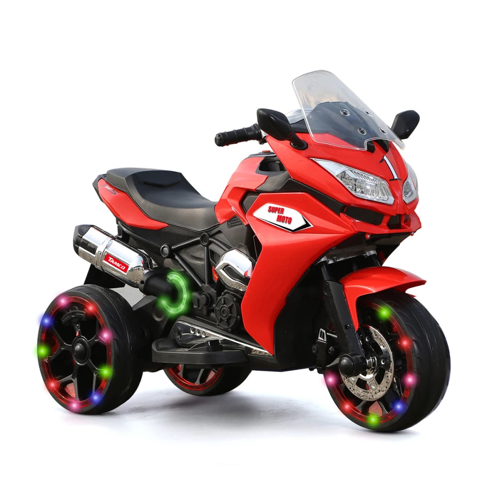 12V Kids Electric Motorcycle Ride On 3-Wheel Battery-Powered Rechargeable Toy Colorful LED Light-Up Wheels Boys Girls Fun Gift