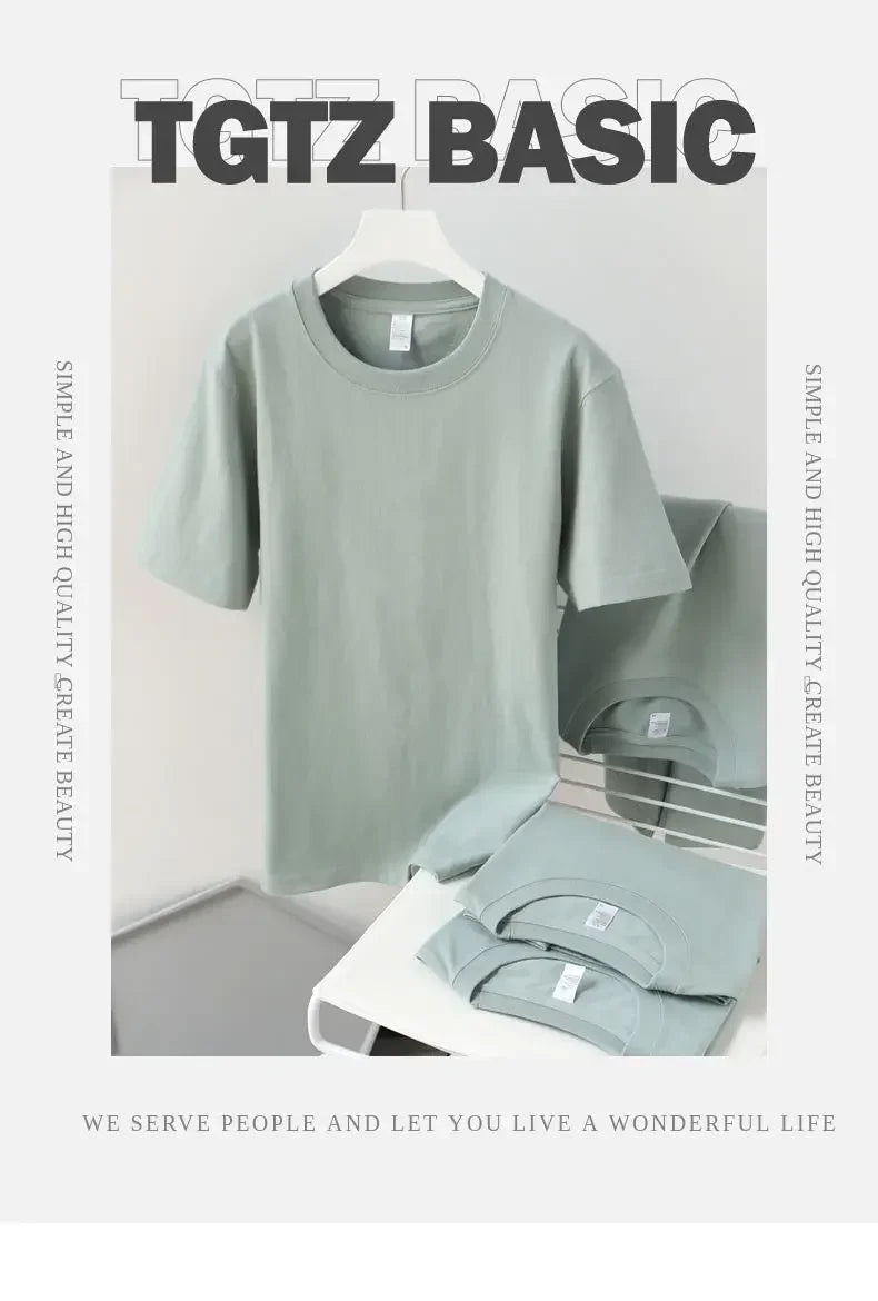 Summer Men Women Green T-shirt 100% Pure Cotton Short-sleeved Top Korea T-shirt Green Cotton Half-sleeve T Shirt Streetwear