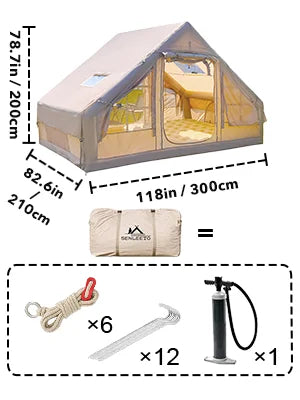 9.8' x 7' Inflatable Camping Tent,4 Season Blow up Tents for Camping, 4-6 Person Inflatable Tent with Jack Stove