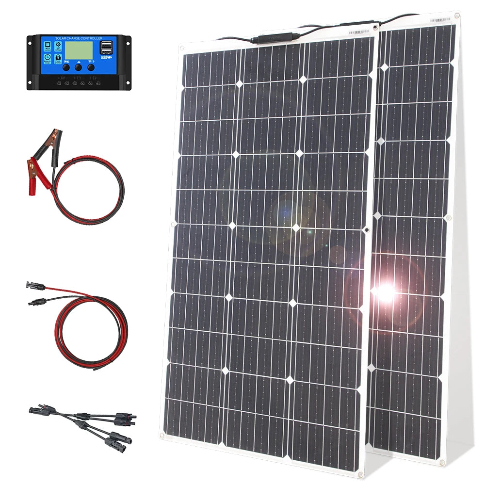 12V Flexible Solar Panel Kit 100W 200W Monocrystalline Waterproof