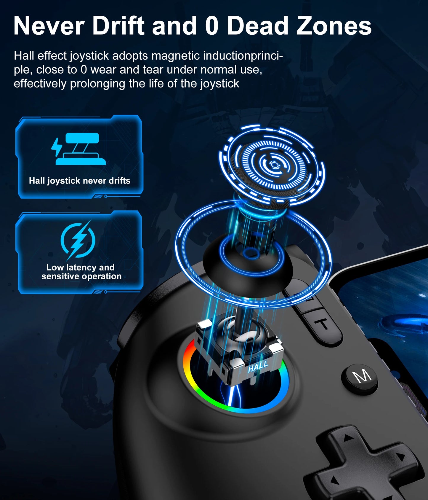 DinoFire MC200 Mobile Phone Hall Effect Controller Gamepad Type-C Stretching Handle Stick for Android iOS XBOX