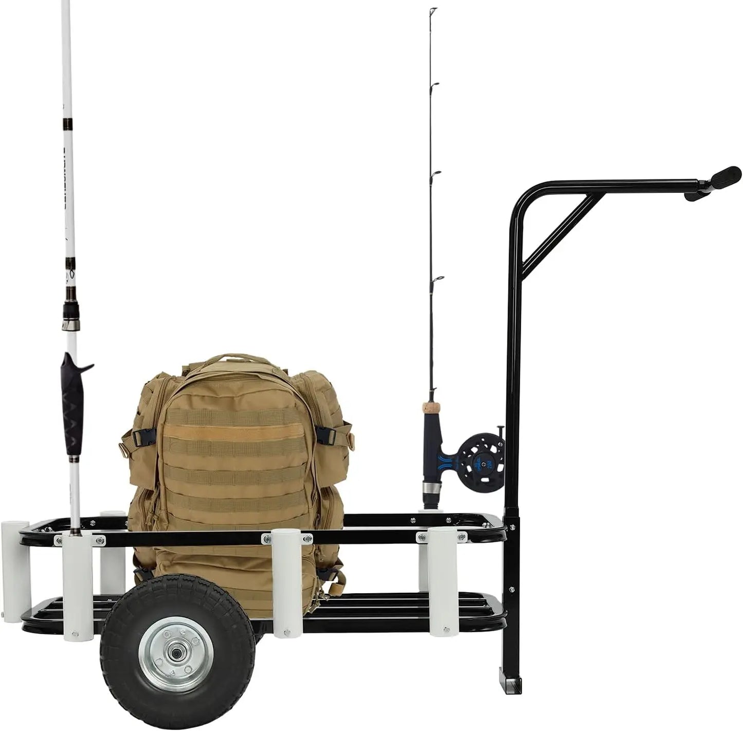 Beach Fishing Rolling Wheel Cart,Outdoor Fishing Cart with 7 Fishing Rod Holders for Fish Traveling Shopping Moving