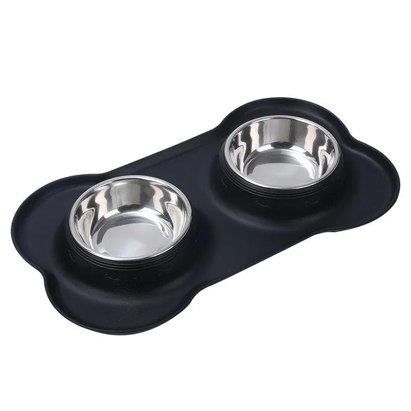 Stainless Steel Pet Dog Feeder Silicone Anti-spill Cats Dog Double Bowl Pet Feeding Drinking Water Bowls Dog Food Dispenser