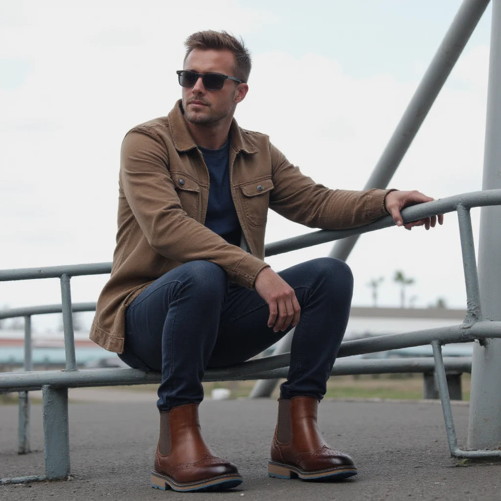 Classical Brogue Chelsea Men Boots Comfortable Fashion Leather Boots