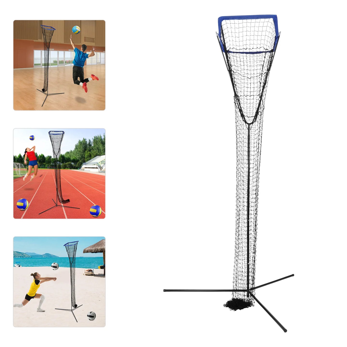 Volleyball Training Iron Net Frame,Black+Blue/Red Free Standing Volleyball Practice Net Adjustable Height and Angle for Patios