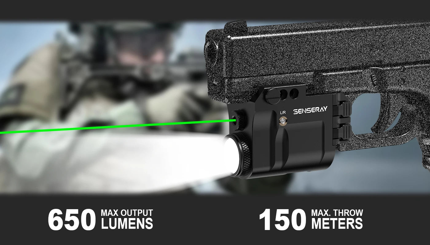 Pistol Light Green Laser Beam Combo Rechargeable Gun Light Strobe Magnetic Charging 1913 Picatinny Rail Mounted Flashlight