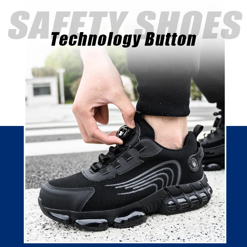 Steel toe cap, non-lacing, anti-impact and anti-puncture casual work shoes