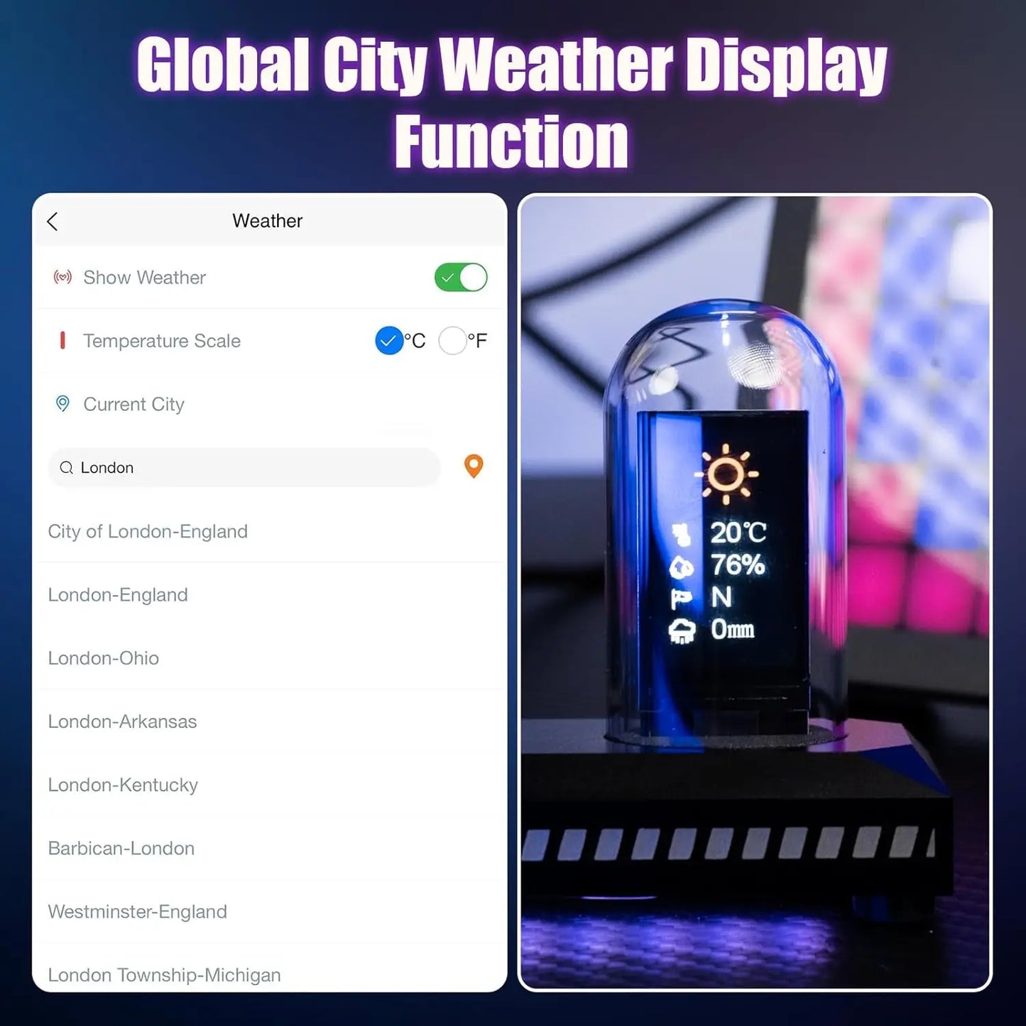 Night Light DIY Nixie Tube Clock Kit Simulation, Digital Clock APP Time Calibration, 3 Light Mode, 12/24h Display IPS