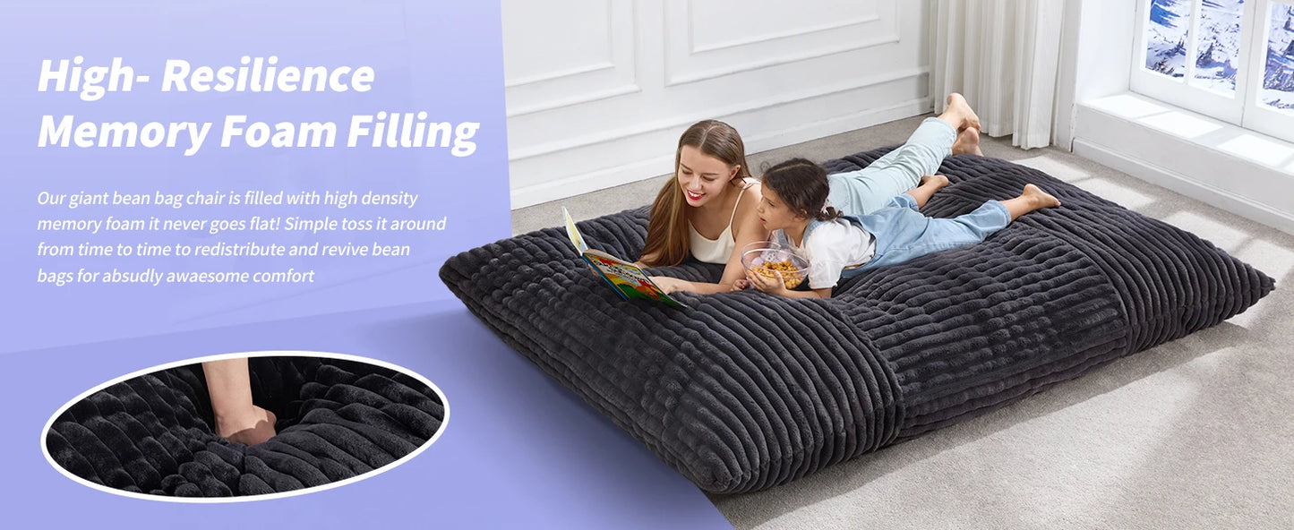 3 in 1 Bean Bag Chair Giant Bean Bag Chairs Convertible Bean Bag Floor Cushion with Machine Washable Cover, Beanbag Chairs