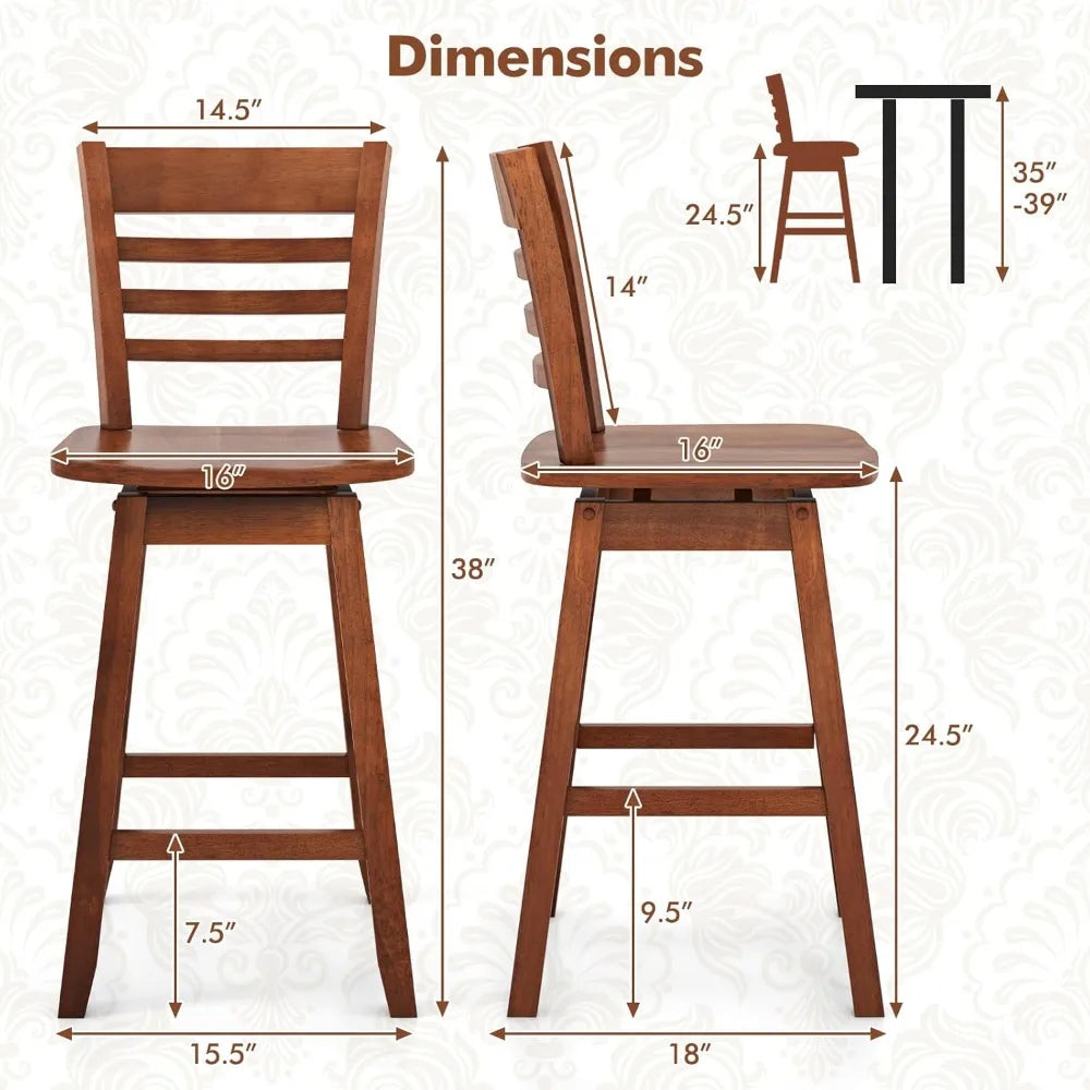 Swivel Counter Height Bar Chairs with Hollow Backrest & Contoured Seat, with Footrest for Kitchen Island, Pub, Bistro, Cafe