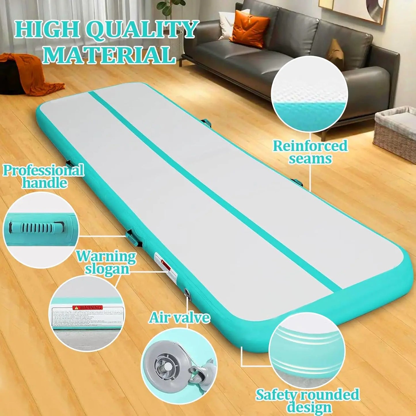 AKSPORT Gymnastics Air Mat Tumble Track Tumbling Mat Inflatable Floor Mats with Air Pump for Home Use/Tumble/Gym/Training/Cheerl