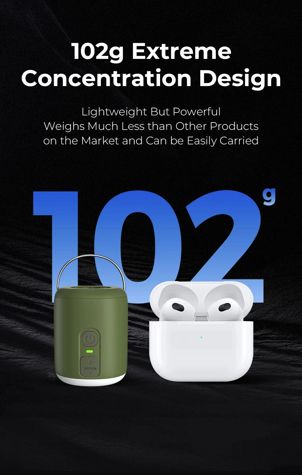 WESTTUNE Tiny Air Pump with Camping Lantern 4.5kPa Air Pump with Magnetic Design for Inflatable Air Mattress Sleeping Pads