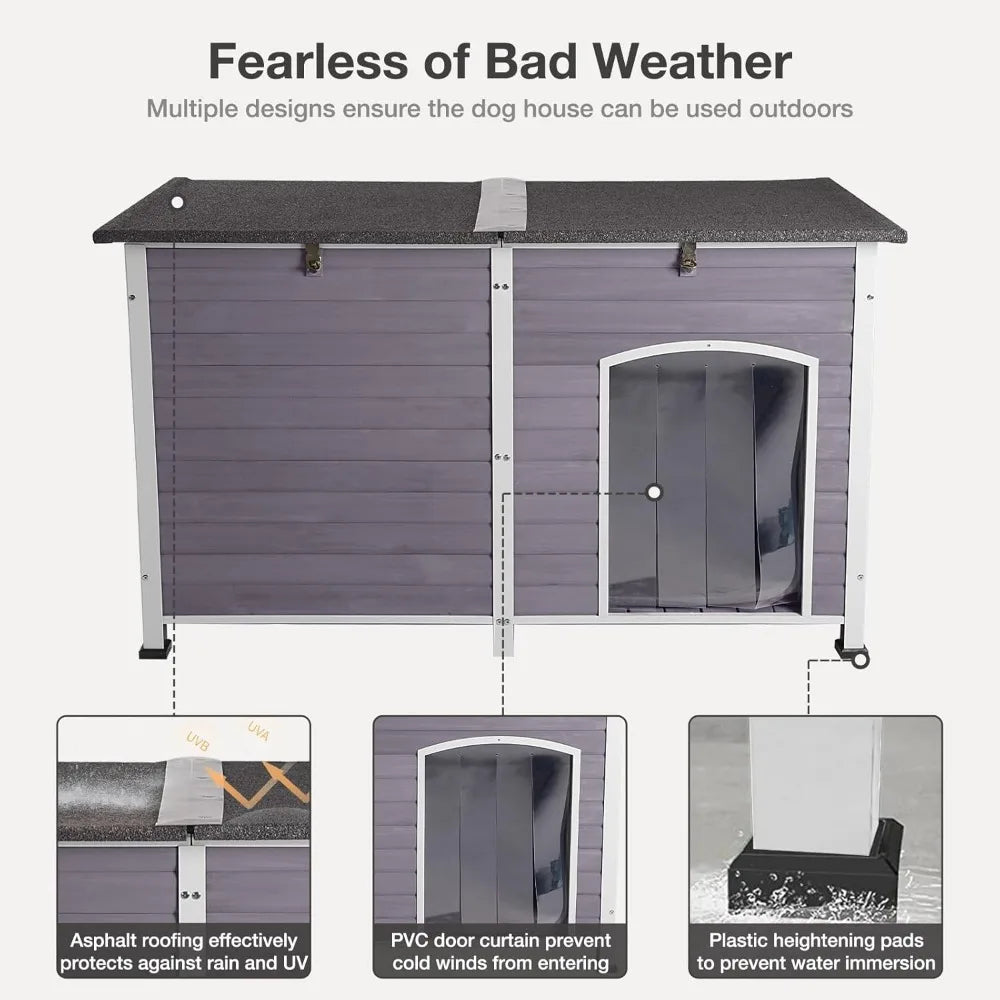 Large Dog House with Insulated Liner for Outdoor - Waterproof Outside Dog Kennel for Small, Medium, and Large Dog with All-Aroun