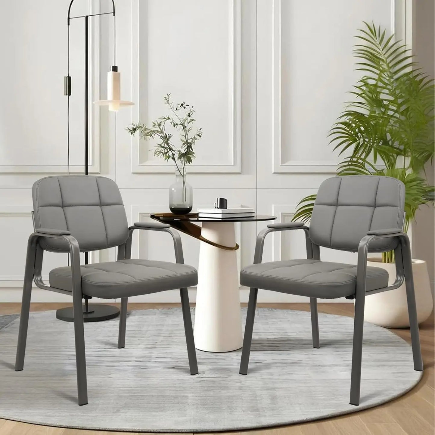 Waiting Room Chairs with Padded Arms Leather Guest Chair no Wheels for Office Reception and Conference Desk Black