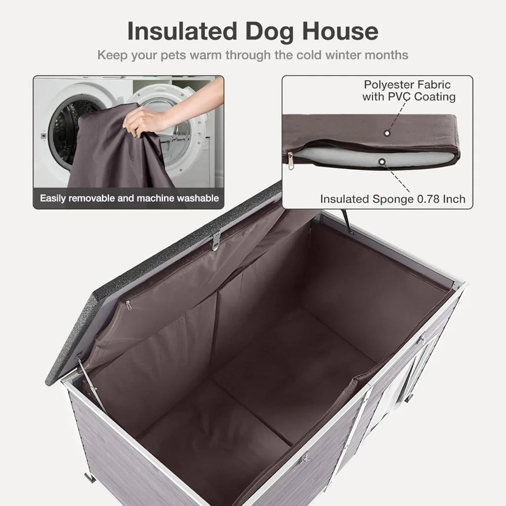 Large Dog House with Insulated Liner for Outdoor - Waterproof Outside Dog Kennel for Small, Medium, and Large Dog with All-Aroun