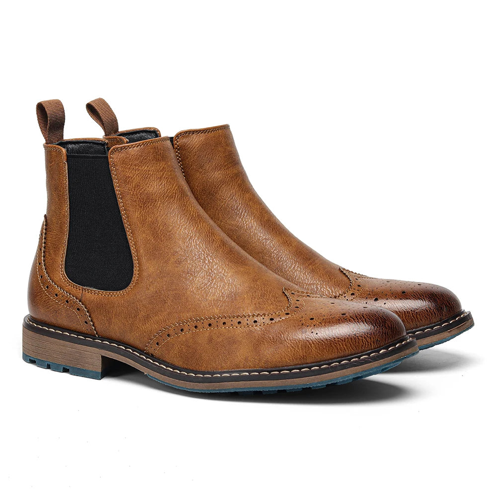 Classical Brogue Chelsea Men Boots Comfortable Fashion Leather Boots