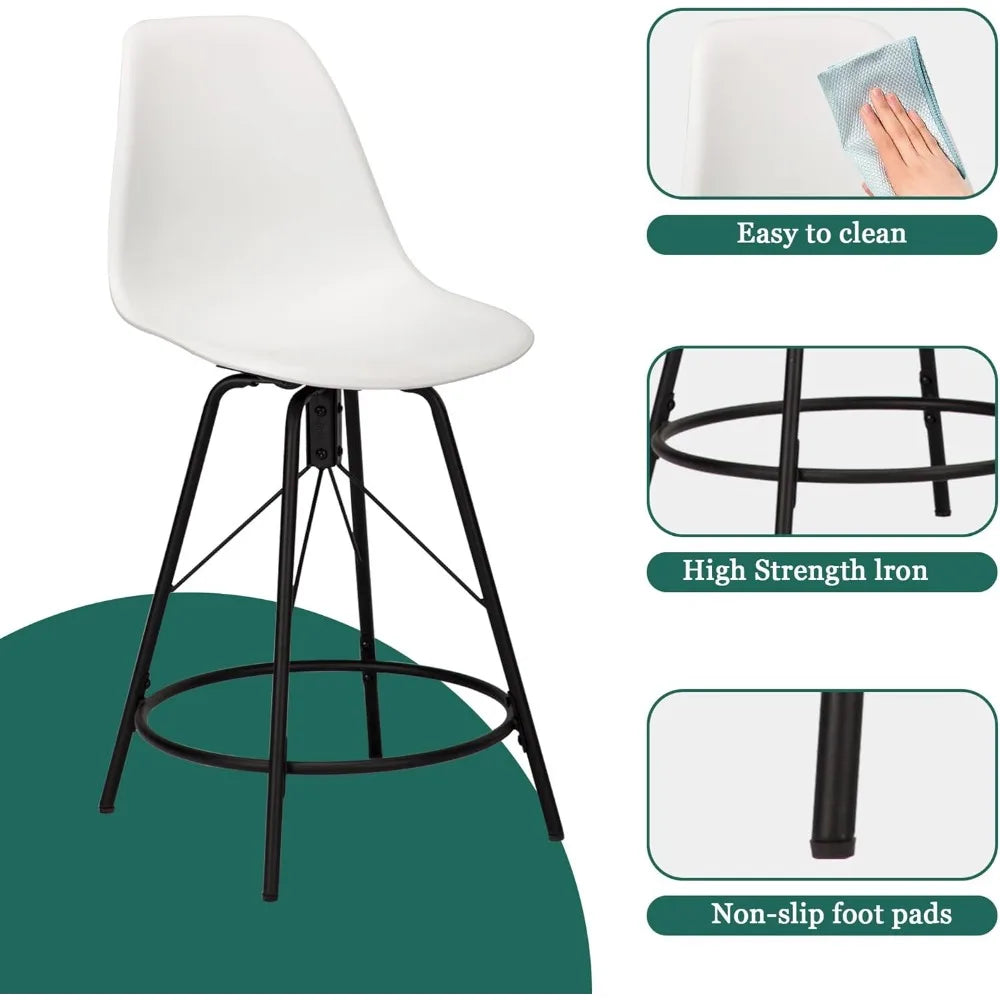 Metal Bar Stools, Counter Height Stools Plastic Seat Swivel Chairs Set of 4 for Indoor, Outdoor, Home, Kitchen Dinning Chairs