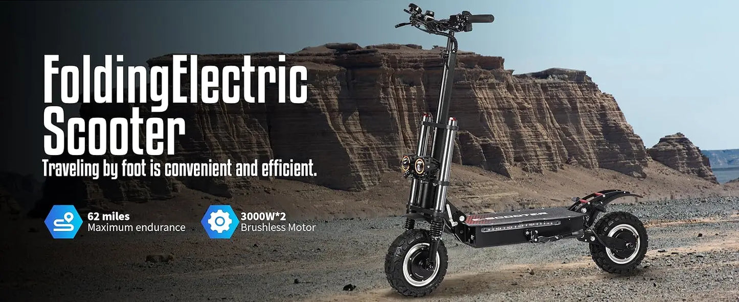 6000W High Power Adult Electric Scooter Off-Road Commute Foldable 60V 38Ah Large Battery 60 Miles Range 50 Mph Fast E-Scooter
