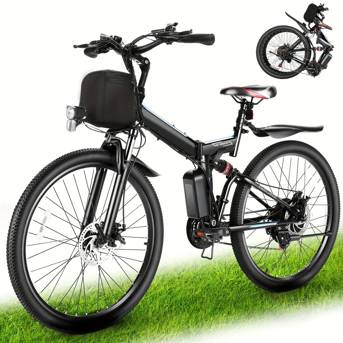 Vivi M026TGB 26" Folding Electric Bike for Adults, with 500W Motor,48V 20MPH Removable Battery, Up to 50Miles Range