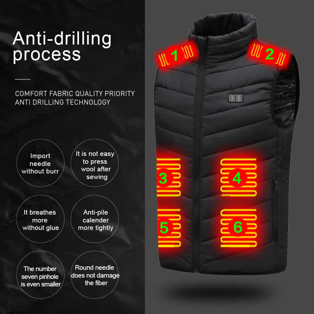 USB Heated Vest Winter Outdoor Warm Vest Electric Heating Thermal Warm Clothes for Men and Women Outdoor Skiing Hiking