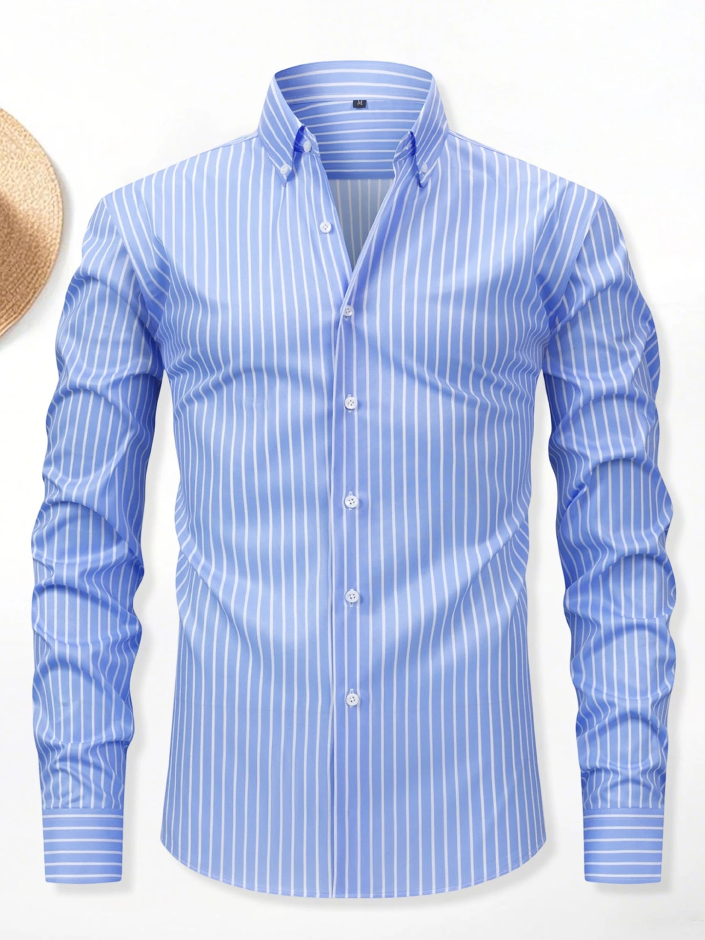 Men s Classic Striped Shirt with Long Sleeves and Turn Down Collar Perfect for Spring and Autumn Casual Wear Featuring Button