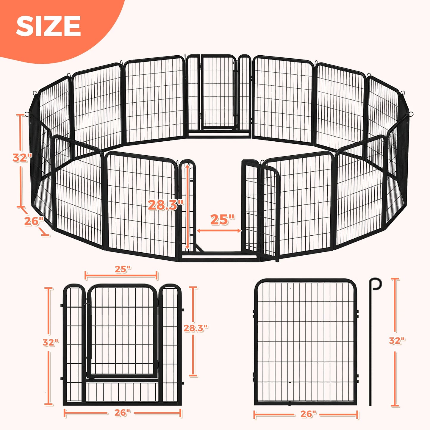 Heavy-Duty Metal Puppy Playpen – 24"/32"/40" Options, 8/16 Panels, Ideal for Indoor Use & Outdoor (RV Camping, Yard, Garden)
