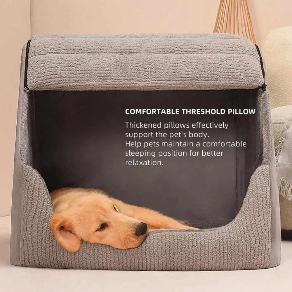 extra large dog bed house, cozy dog house indoor, memory sponge, plush dog cave bed crate cushion with non-slip bottom for mediu