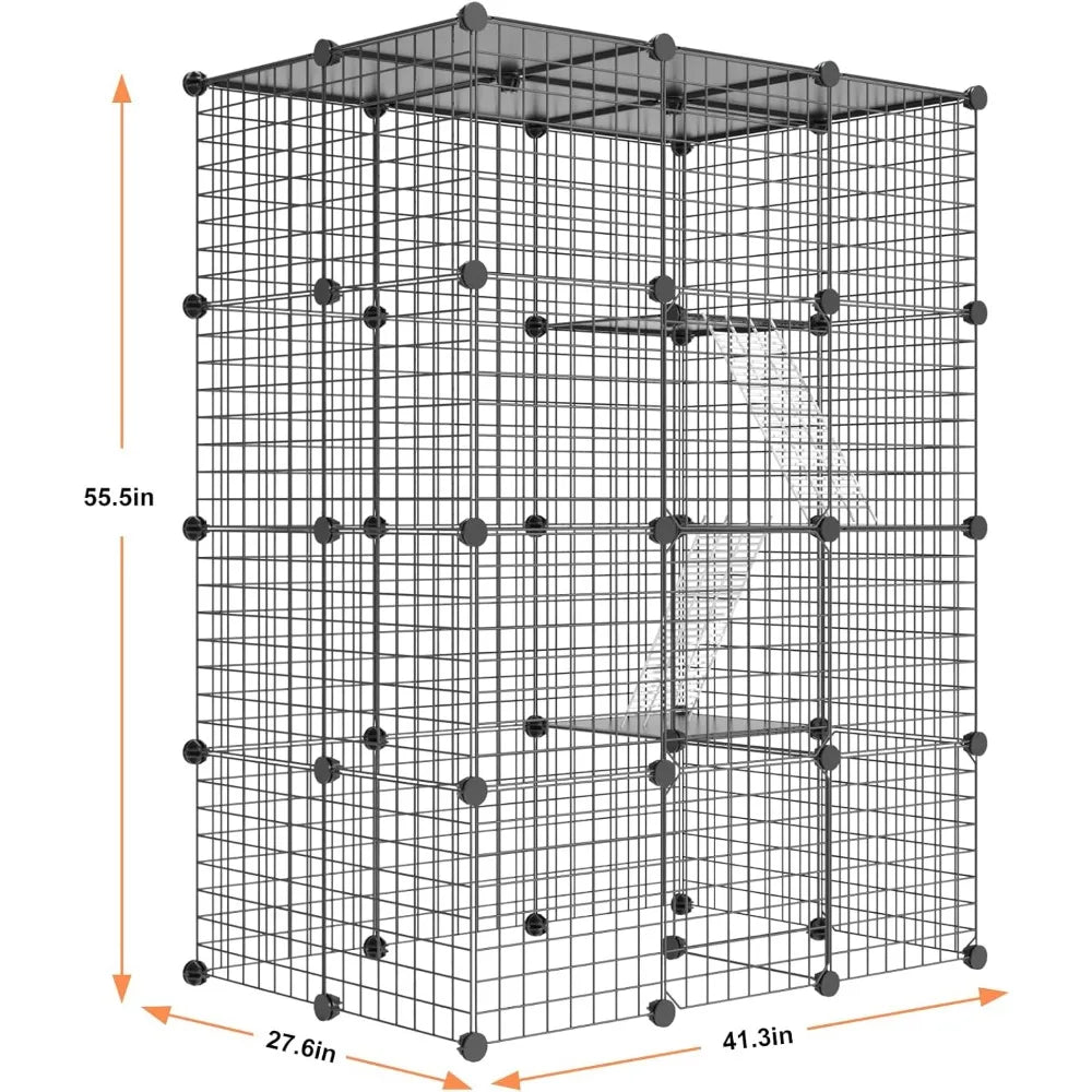 Cat Large Enclosure - DIY Catio Ideal for 1-3 Cats, Indoor & Outdoor, Detachable Metal Wire Kennel, 2x3x4 Exercise Place
