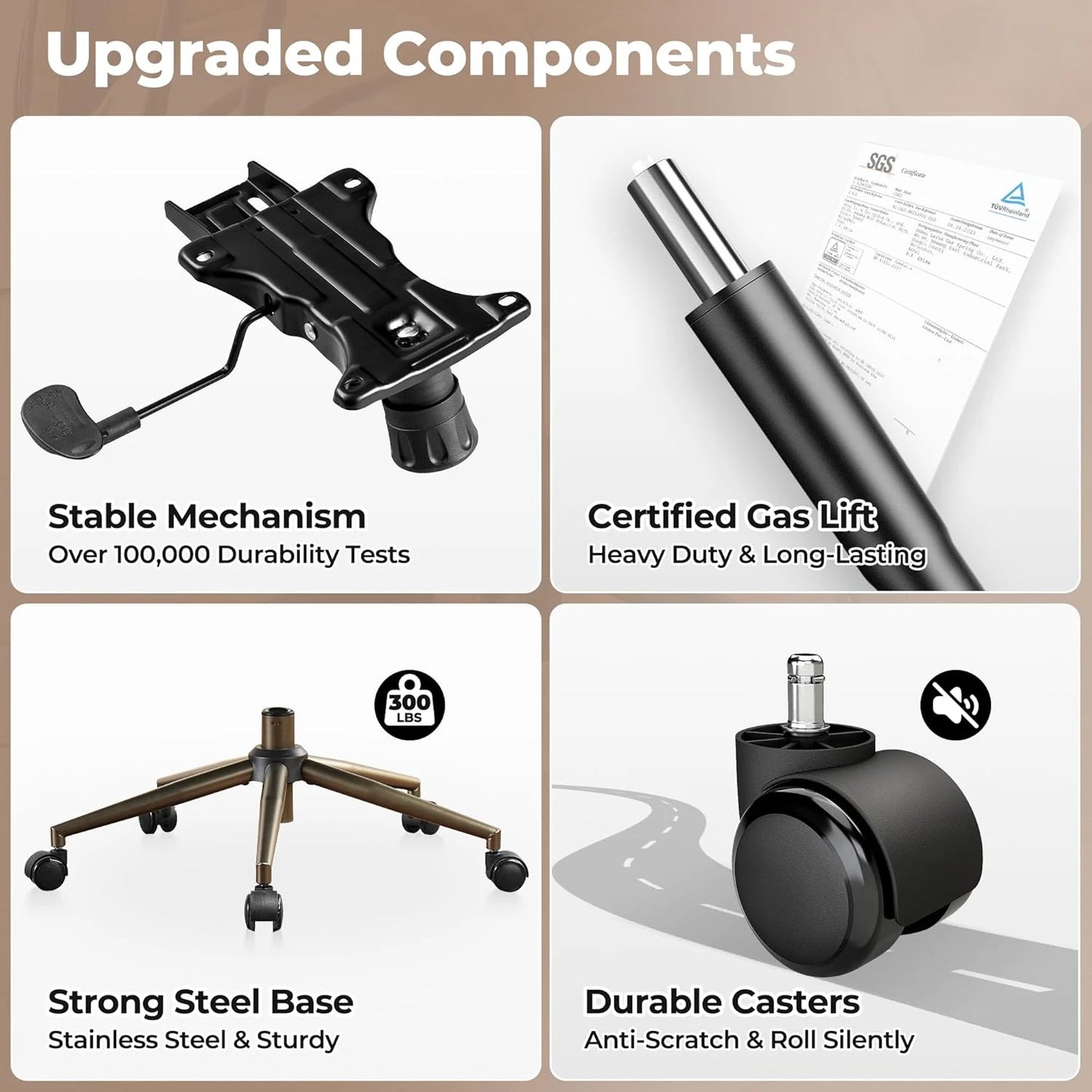 Office Chair, Modern Leather with Lumbar Support, High Back Swivel Rolling with Comfy Thick Cushion (Brown, Suede Faux Leather)