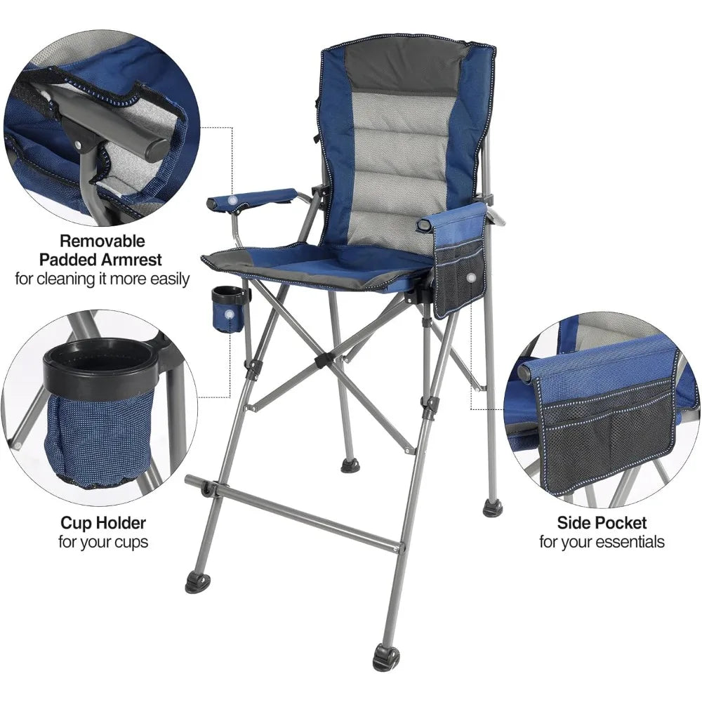 High-Capacity Folding Chairs for Adults Up to 330lbs, Portable Outdoor Bar-Height Chairs for Camping and Comfort