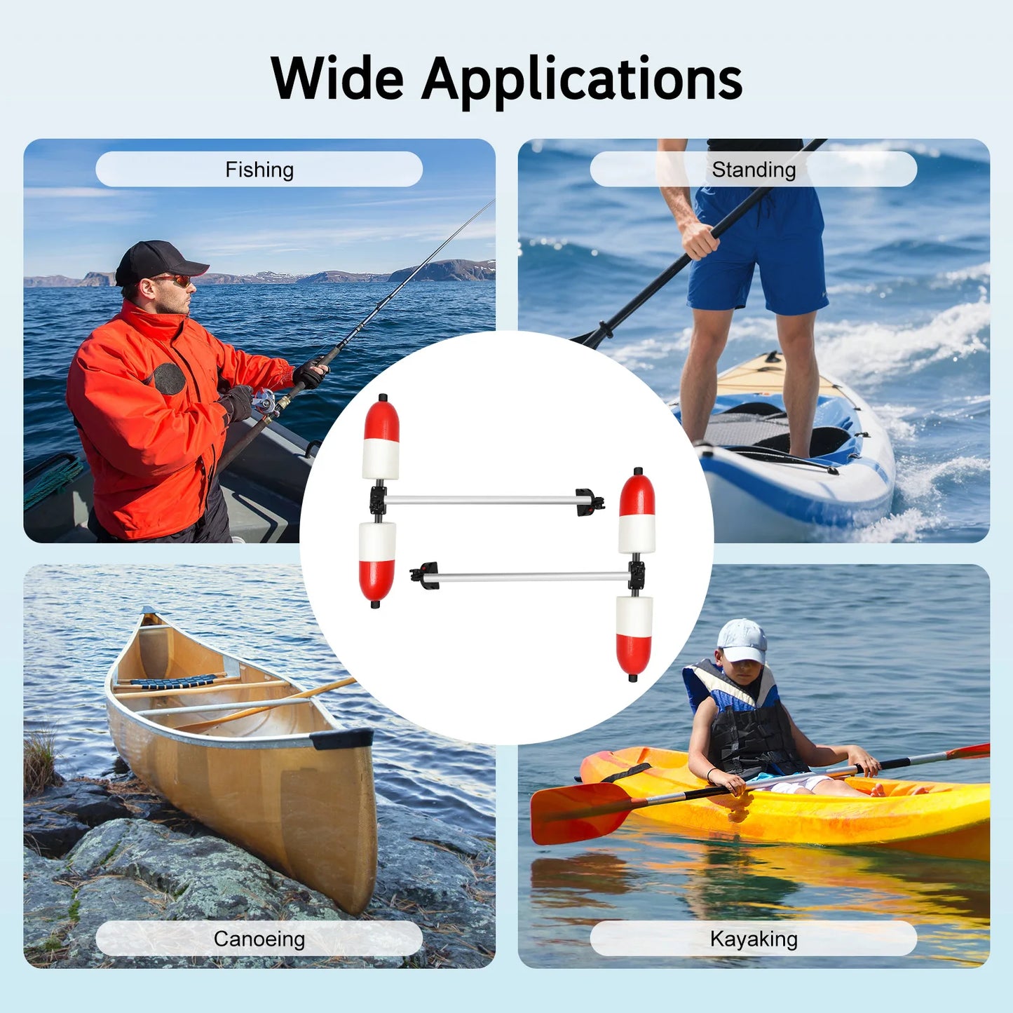 Kayak Outrigger Stabilizer System Detachable Easy Install for Fishing Canoe Marine Boat Balance Support